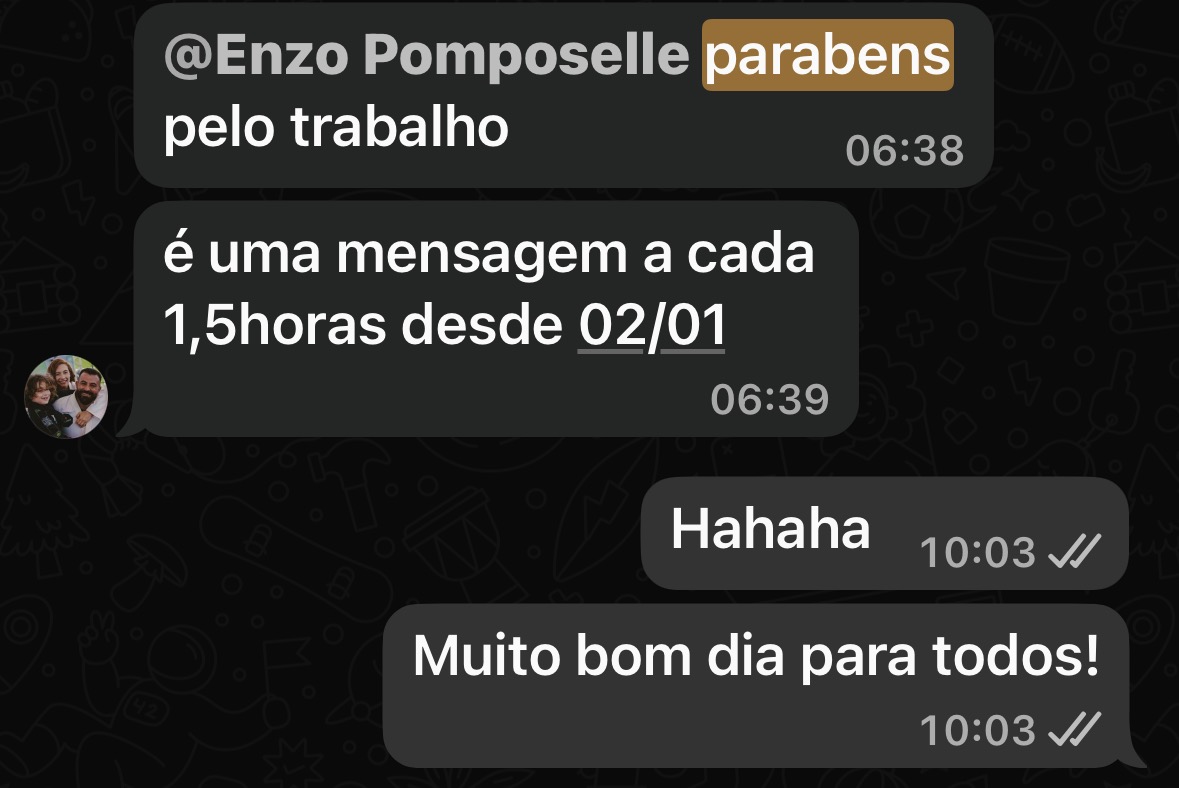 Print de WhatsApp com depoimento de cliente